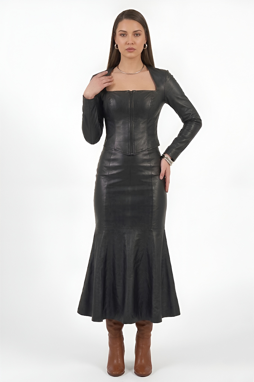 Noir Cascade – Leather Women's Black Sets