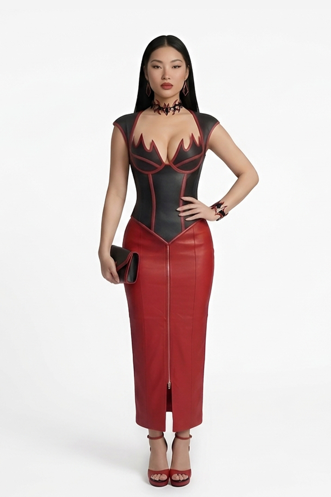 Bold red leather set for women
